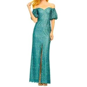 Aidan Mattox Off-the-Shoulder Puff Sleeve Gown